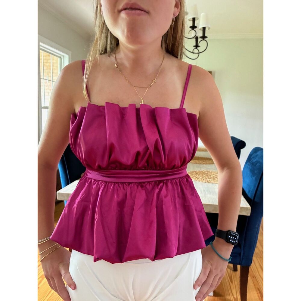 Thirty Thirty Satin Peplum Cami Top Size Small | Magenta Statement Blouse NWOT